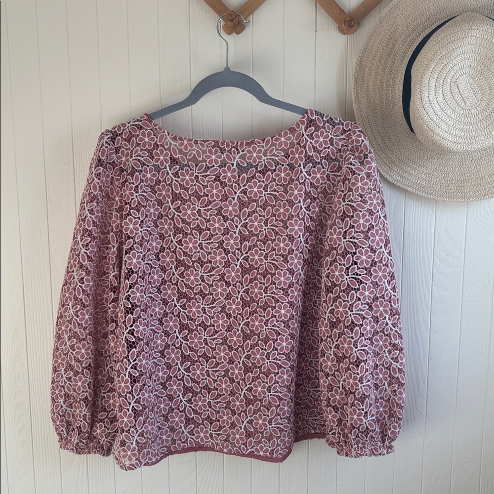 NWT LOFT Mauve Pink Floral Lace Overlay Long Sleeve Blouse - Picture 6 of 7